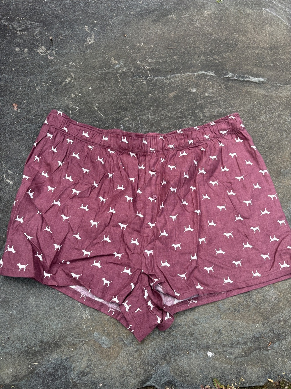 Pink Maroon Dog-Print Sleep Shorts L